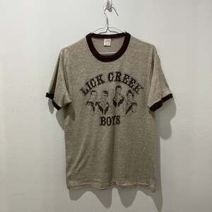 Vintage 80s Lick Creek Boys Ringer 
T shirt brown tan Large